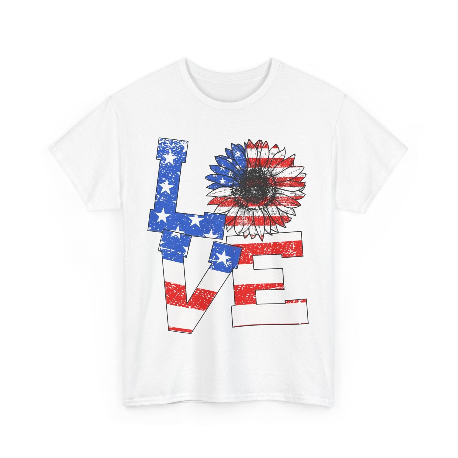 Fourth of July T-Shirt, American Flag Sunflower 4th of July Vintage Shirt S
