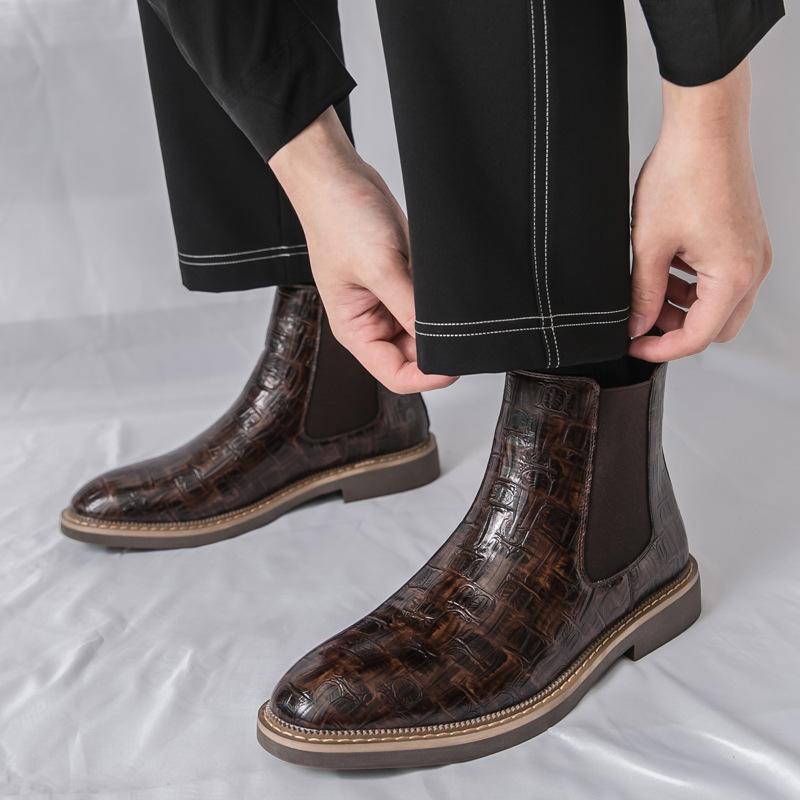 Martin Stiefel Herren Herbst Britischer Stil High-Top Lederschuhe Herren Chelsea Stiefel große Größe Britisches Steinmuster Trend Lederstiefel