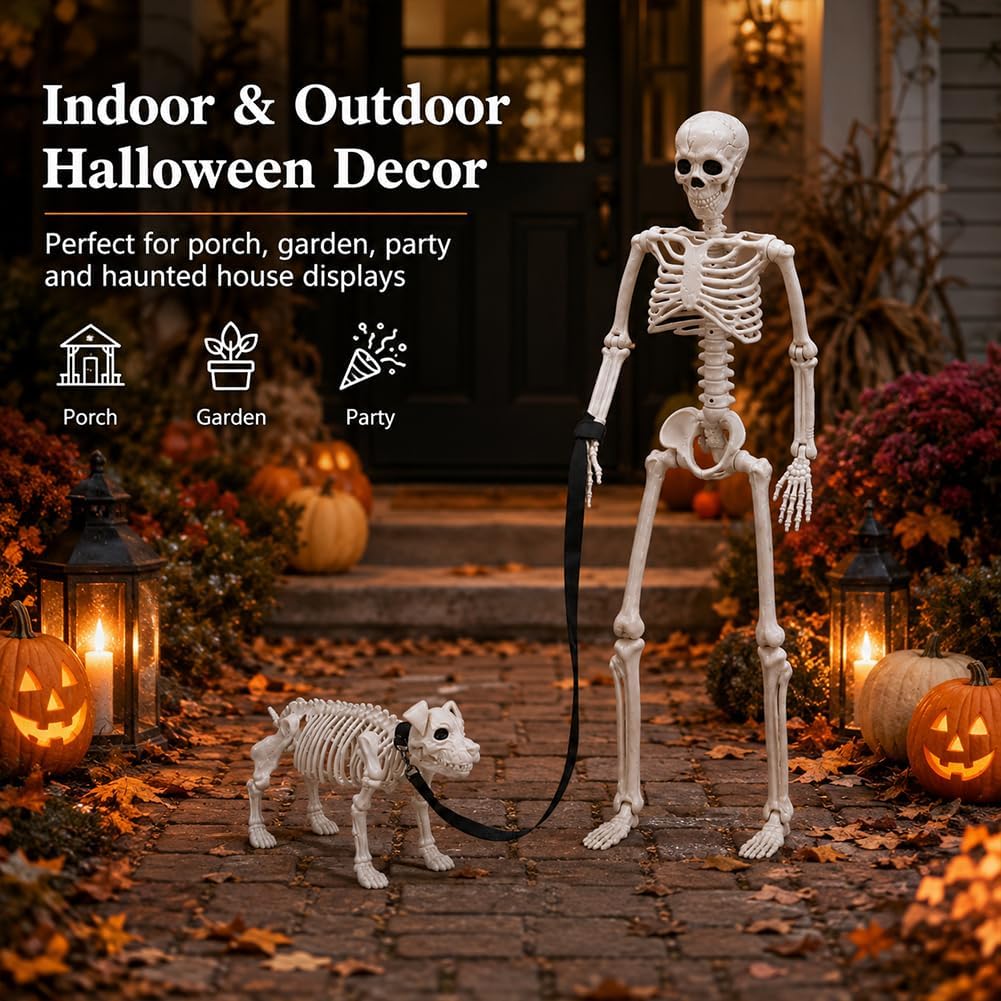 Halloween Skull Dog Decor Set White
