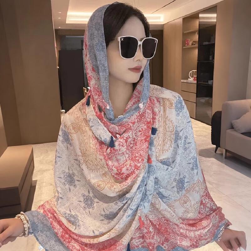 Women s Ethnic Printed Shawl Scarf with Plate Buckle