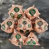 7 Pcs Copper Green Meteor Hammer Metal Dice Solid Metal Polyhedral Dice Set Suitable For Role-Playing Dice PropBoard Game Gift