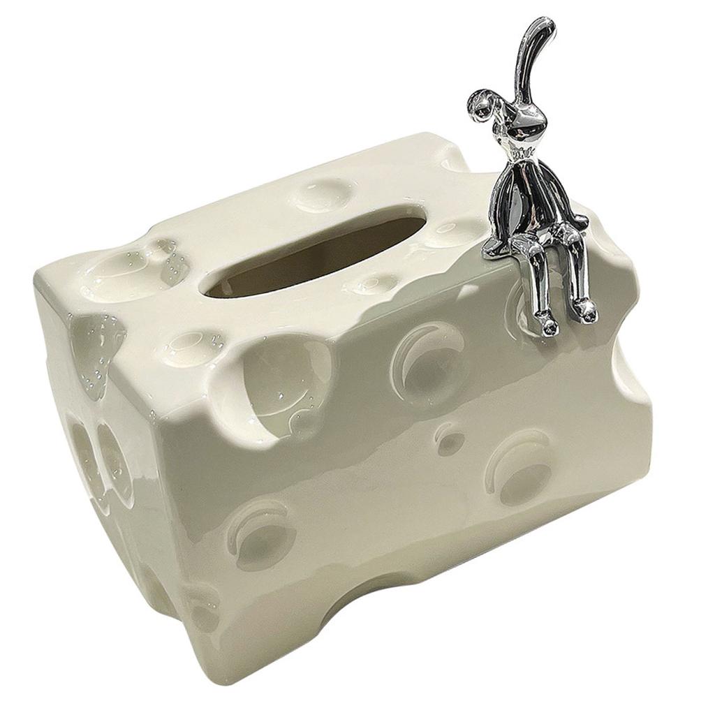 Tissue Box Cover Ceramic Rectangular Stylish Elegant Decorative Napkin Box Holder for Desktop Coffee Table