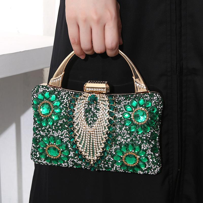 Luxury Party Evening Gold Diamond Women's Handbag Multi Crystal Strap Set Wedding Wallet Matching Wallet Handbag 2025 New Gift