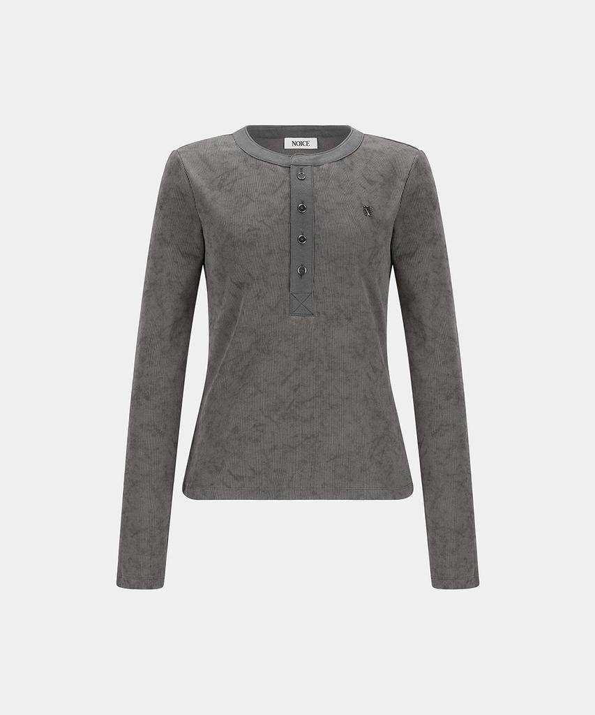Noiseu W Washed Ribbed Henley Neck T-Shirt - Gray