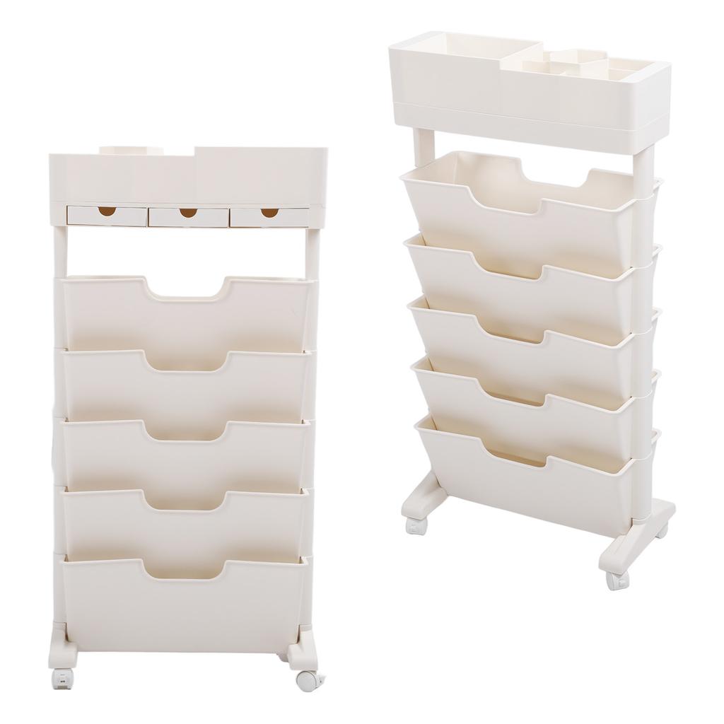 Mobile Bookshelf 3 Drawer Beige Color Multifunctional Movable Storage Book Shelves for School