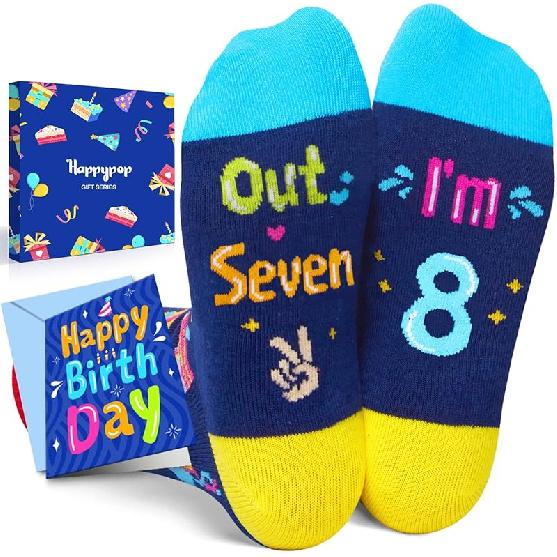 HAPPYPOP 6-13 Years Old Birthday Gifts - Presents for Girls Boys, Socks with Greeting Card