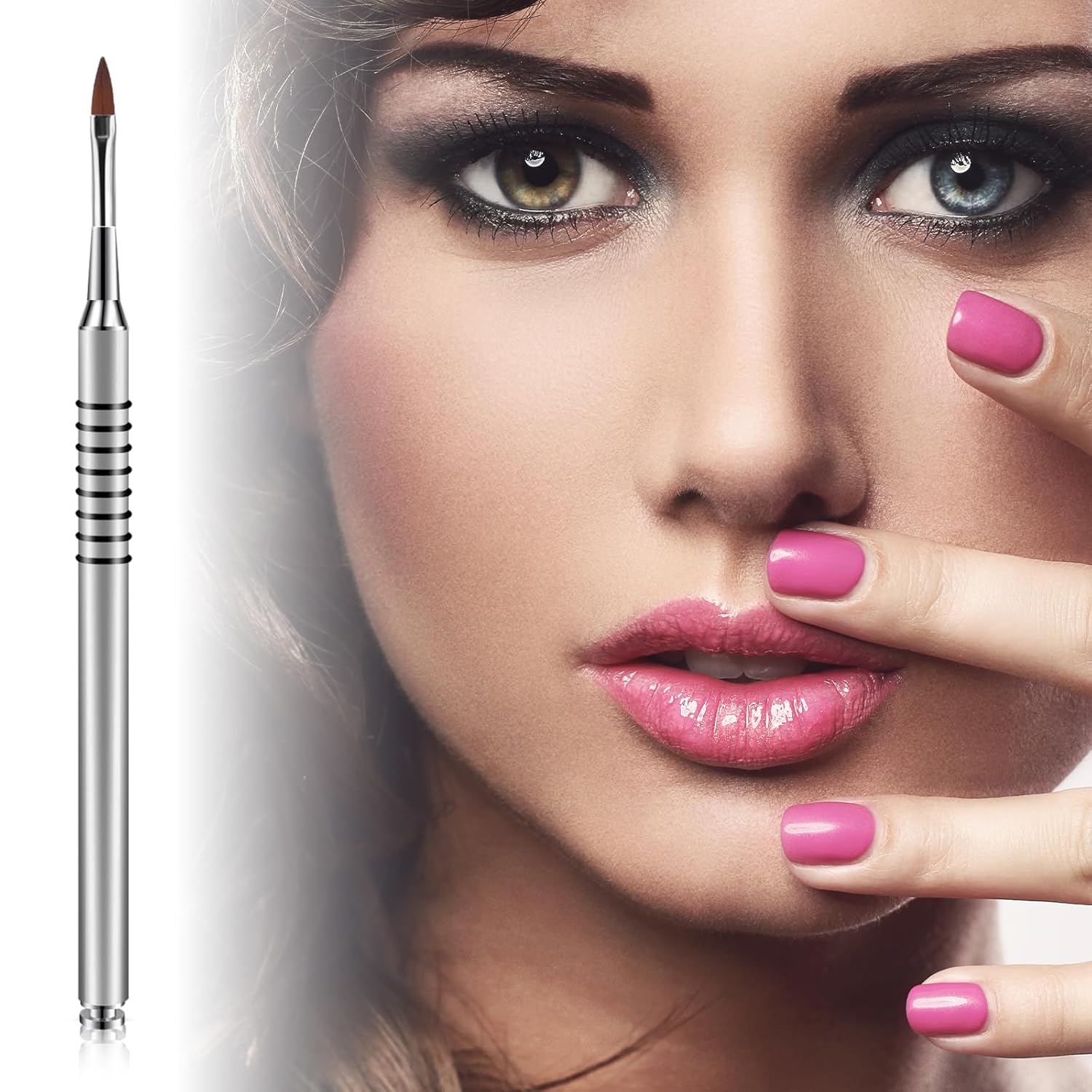 Acrylic Nail Brush 3D Nail Art Brush for Acrylic Powder Stainless Steel Nail Brushes for Nail Art Pens with Non-Slip Handle Nail Design Brushes Nail