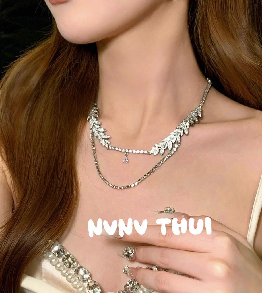 Mint Mambo Gypsy Star Wheat Ear Gem Water Drop Necklace Haute Couture Jewelry, Meteor Fritillary Flash Diamond Earrings Set