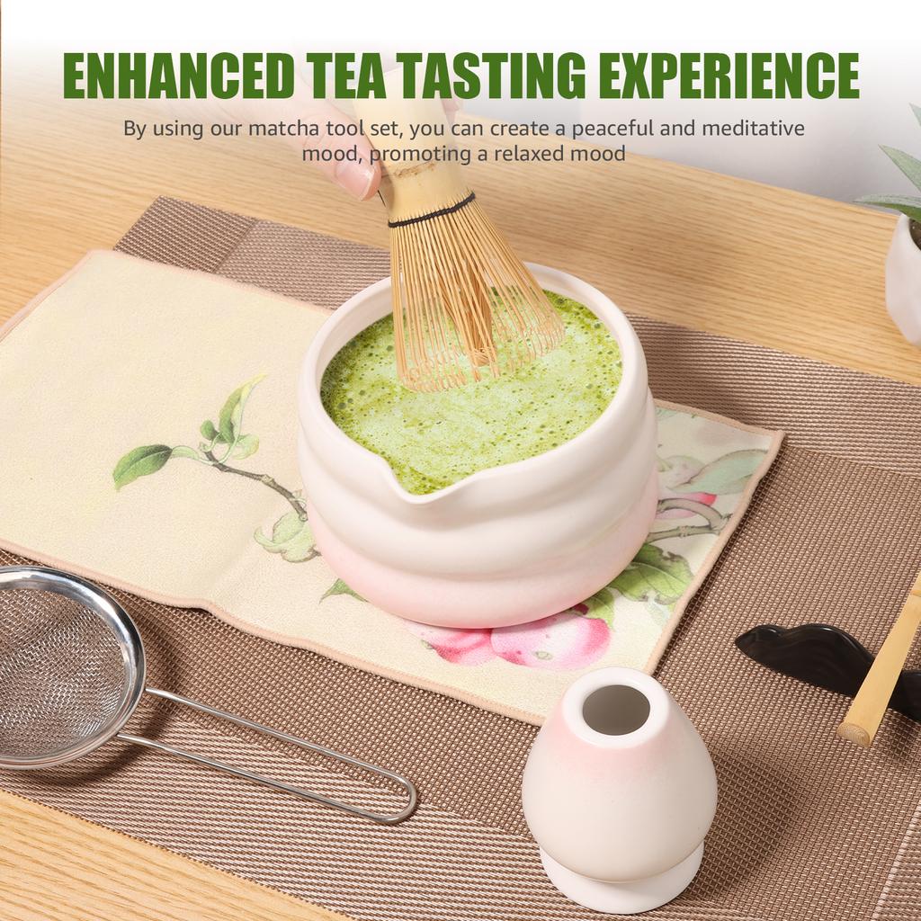 4/7 Pcs Japanese Matcha Tea Set Matcha Accessories with Bamboo Whisk and Teaspoon Ceramic Matcha Making Set for Home Tea Lovers