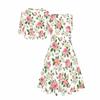 Women Plus Size Two Piece Set Round Neck Sleeveless Flared Dress Mid Sleeve Cropped Cardigan Blue White Floral Printed