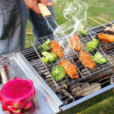 Non-stick Barbecue Net Foldable BBQ Grilling Portable BBQ Basket Net Fish Meat Hamburg Net Camping Picnic Tools