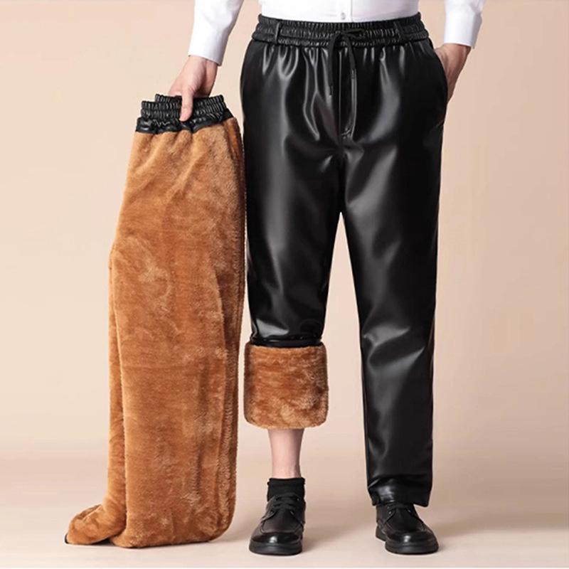 Men's Fleece-Lined Leather Motorcycle Pants - Thick, Windproof, Waterproof, Warm, Plus Size