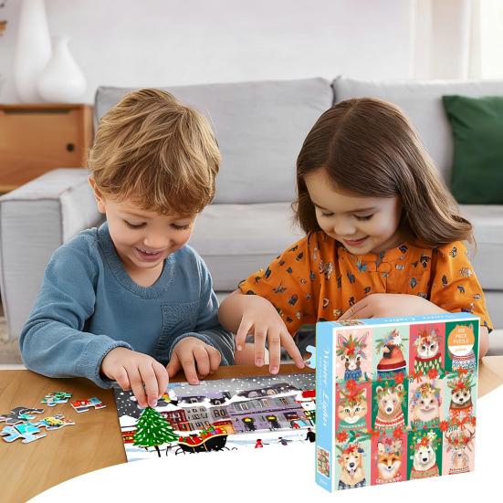 500Pcs/Set Christmas Jigsaw Puzzle Four Seasons Cityscape Animal Puzzle Challenge Game Educational Puzzle Toy Holiday Party Family Activity Decoration