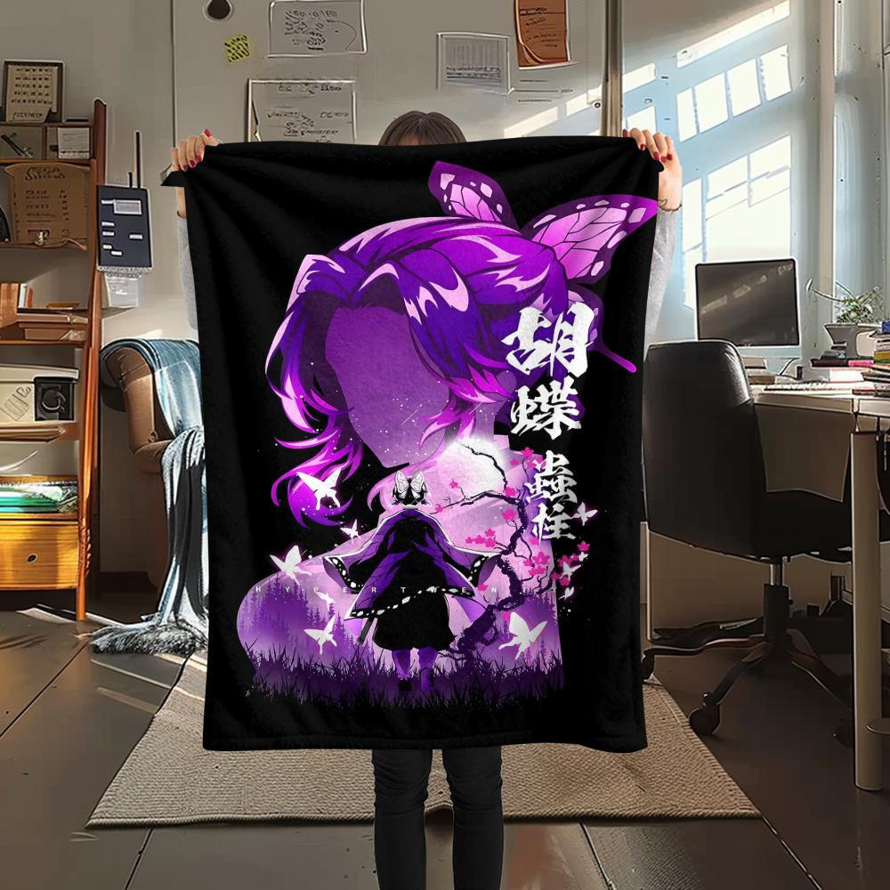 1PC Demon Slayer Print Flannel Blanket, High Quality All Seasons, Home Decor, Warmth and Comfort, Perfect for Christmas Gifts
