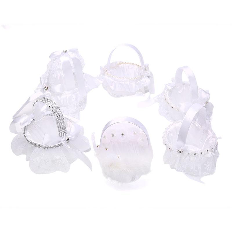 6 Estilo Blanco Romántico Lazo Yute Ceremonia de Boda Fiesta Cesta de Flores de Rosa