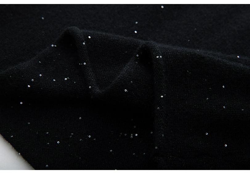 Women's Sequined Cashmere Sweater - Thickened Roll-Edge Round Neck, Versatile Autumn/Winter Casual Knit Base Layer