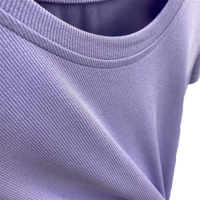 Tricou de damă de înaltă calitate, din mătase glacială, culoare solidă, croială slim, cu mânecă scurtă