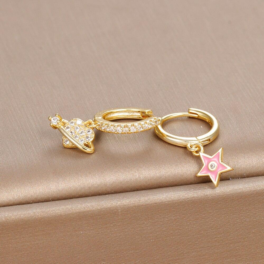 

Модные серьги-капли золотого цвета с диссимметрией в форме сердца и звезды для женщин, простые серьги-капли из нержавеющей стали, корейские ювелирные изделия