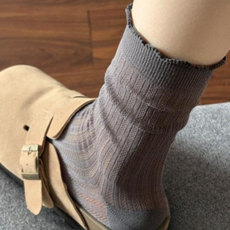 Female Summer Thin Style Leisure All Match Lace Pure Color Hollow Breathable Mesh Tube Stack Socks