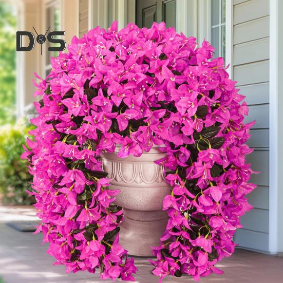 2Pcs Hanging Artificial Bougainvillea Speetabilis UV Resistant Realistic Fake Flower Wedding Party Indoor Outdoor Garden Yard Wall Hanging Faux Bloom