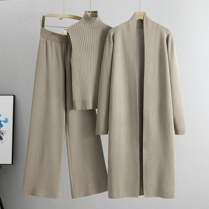 Outono e inverno feminino plus size temperamento preguiçoso tricô terno sem mangas colete suéter cardigan calça terno