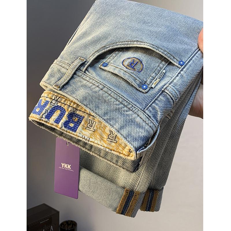 Summer casual jeans men's light-colored retro polished white slim-fitting nine-point pants high-end light luxury small foot elastic men's pants