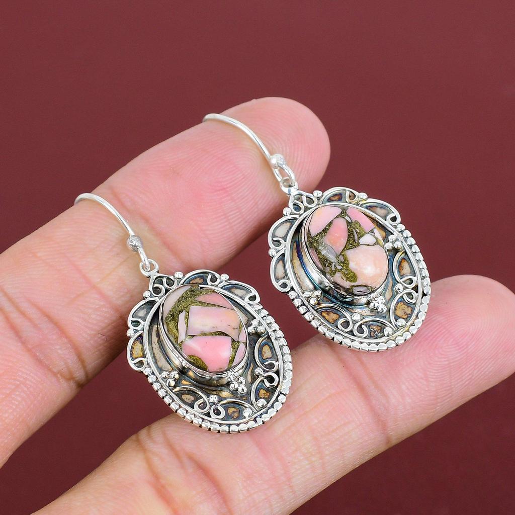 Copper Pink Opal Earring Vintage Gemstone Earrings Unique Jewelry 925 Sterling Silver Earring Dainty Earrings Handmade Jewelry Gifts For Her