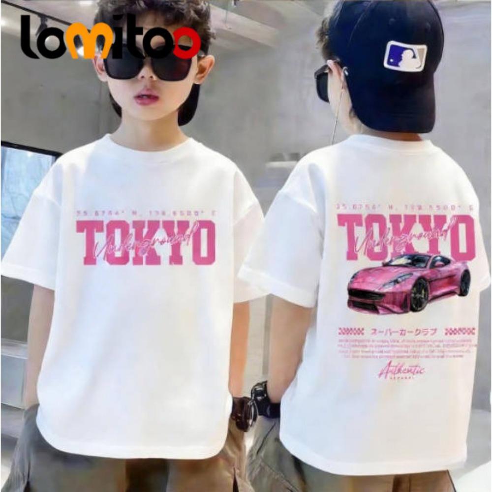 Fashionable Children's Clothing, Cool Cartoon Racing, Comfortable Pattern Short Sleeved T-shirt, Round