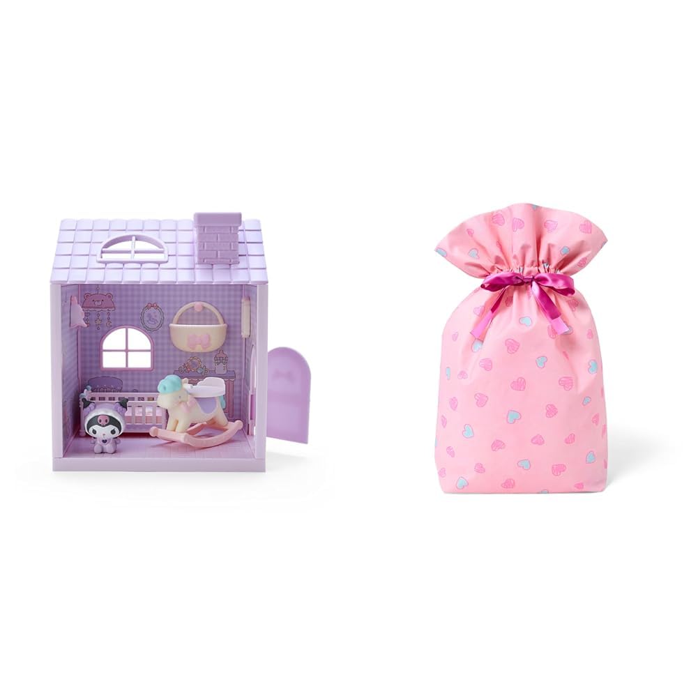 Kuromi Dollhouse 564036 + Sanrio wrapping bag ribbon pink heart set