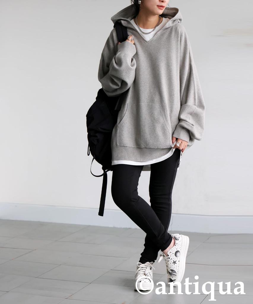 [antiqua] Antiqua Women's Long-Sleeve Plain Ribbed Piqué Knit Hoodie ZA-00282 One Size 15 Heather Gray