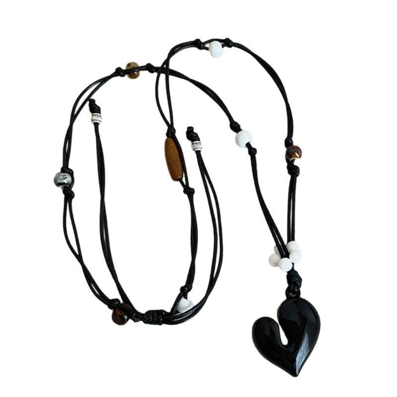 Irregular Love Heart Flower Beaded Pendant Necklace Adjustable Length Neckchain For Women Enamel Craft Jewelry