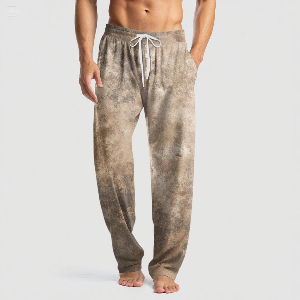 Pantaloni casual da uomo in maglia con stampa alla moda e tasca, pantaloni da pigiama