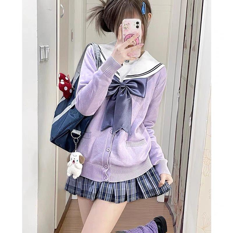 Kawashima Original japanischer Strickcardigan im College-Stil – einfarbige Pulloverjacke für Herbst/Winter