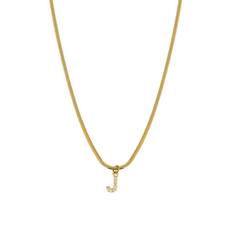 Rhinestone Inlaid French Court Style Snake Bone Collared Pendant with 26 European American Letters
