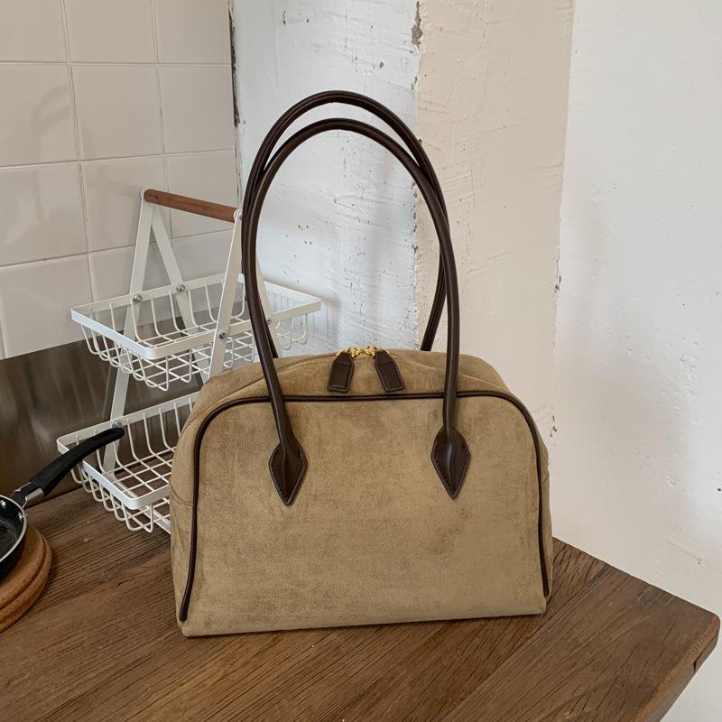 

Autumn and winter retro suede bowling bag portable large capacity shoulder underarm bag method stick bag women s high sense хаки