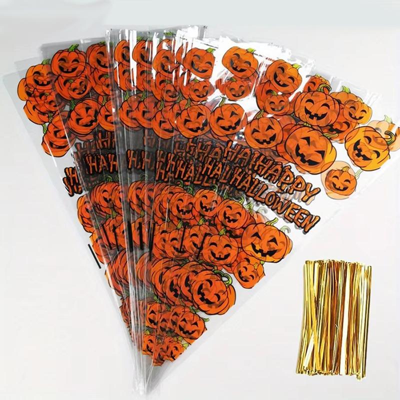 100pcs Halloween Cone Bags Ice Cream Dots Triangle-shape Pumpkin Style Candy Bags Gift Favors OPP Bag Package Food Pocket TMZ