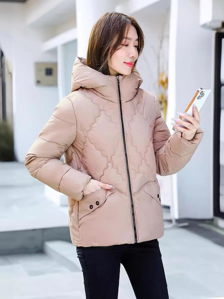 Rhombus  Jacket Women's Hooded Autumn and Winter New Small Fashion Top Short Warm  Jacket