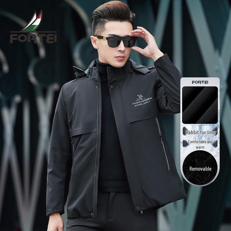 

Мужская зимняя куртка со съемной подкладкой из кроличьего меха 56