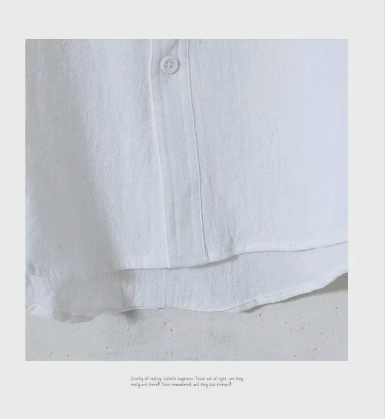 Men's Slim Fit Japanese Retro Linen-Cotton Shirt, Long Sleeve, Stand Collar, Casual All-Match Design.