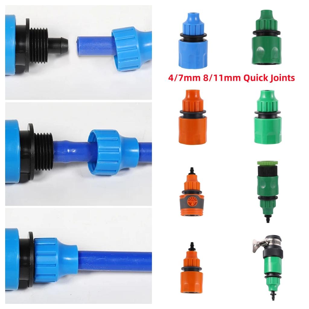Garden Tap 1/4" 3/8" Hose Quick Connectors 4/7mm 8/11mm Barb Water Pipe Joints Farmland Yard Drip Irrigation Adapters 5/10Pcs