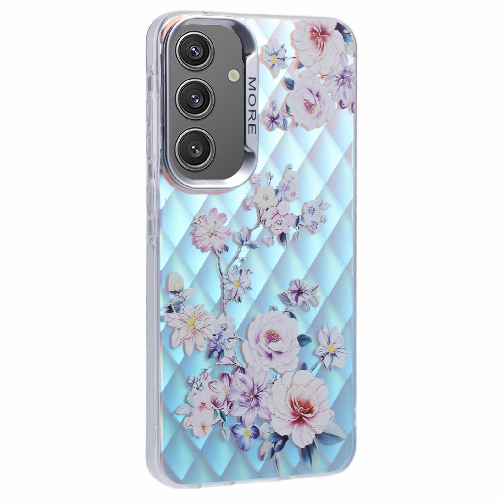 

For Samsung Galaxy S24 Case Flower Pattern PC+TPU Phone Cover Laser Effect AH15