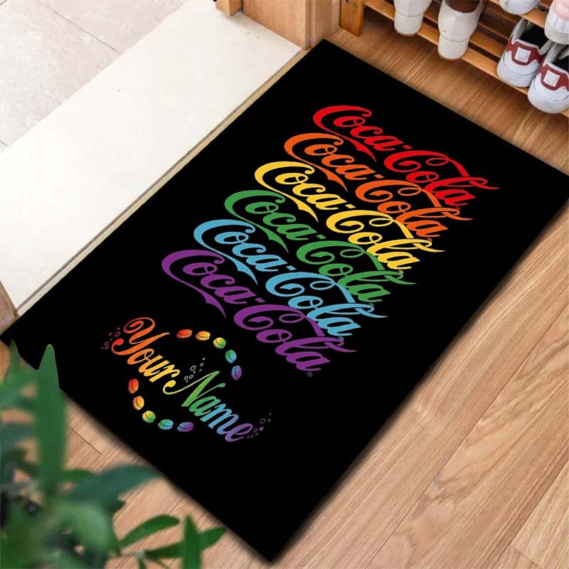 Coca Cola Rainbow Custom Name Carpet Rug For Living Room Bedroom Home Sofa Decoration Kids Play Nonslip Floor Mat