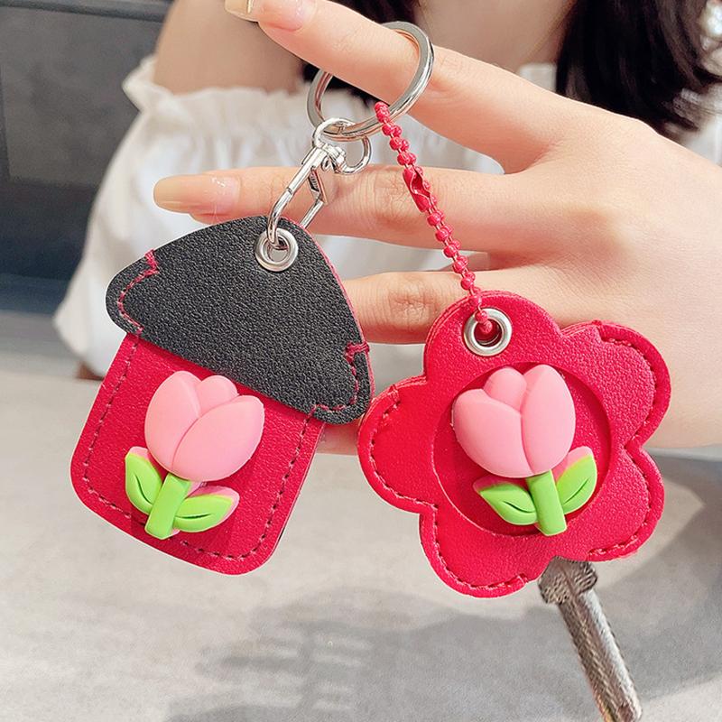 2PCS/Set Keyrings Convenient 3D Tulip Design Accessories Keychain Cute Access Card Holder Multi-Functional Multicolor