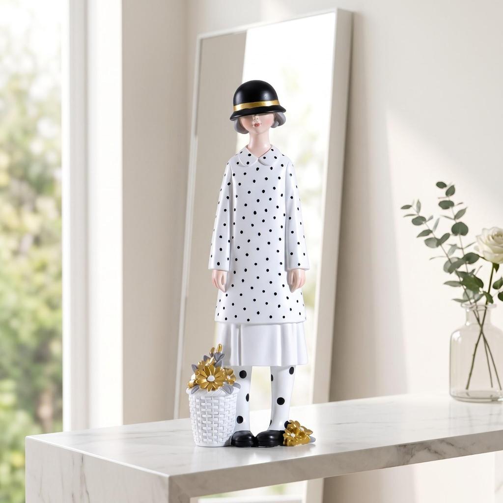 Girl Figurine with Hat Tabletop Desktop Ornament Resin for Home Decor