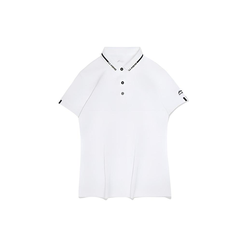 Li Ning Logo Embroidered Split Hem Short Sleeve Polo Shirt Women Polo Shirts Standard-White APLR072-1