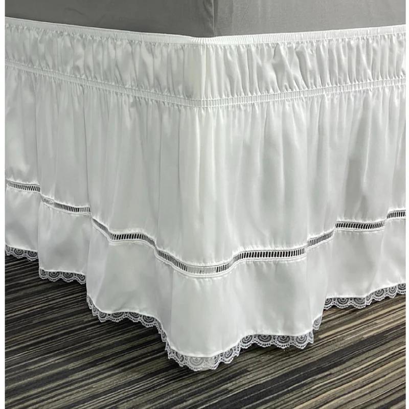 

Белая элегантная вышивка, кружевная юбка для кровати с оборками и регулируемыми ремнями, высота 15 дюймов 180x200x38 cm