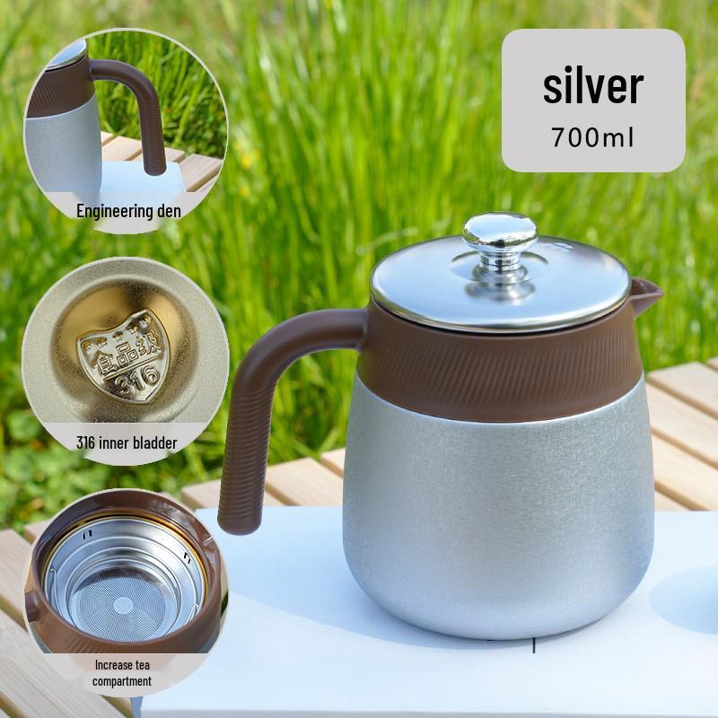 316 Stainless Steel Portable Insulated Teapot with Titanium Plating and Tea-Water Separation, Large Capacity for Stewing
