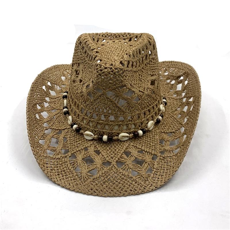 Woven Straw Hat Seashells Belt Sun Hat for Women Men Unisex Perfect for Beach Vacation and Outdoor Event Gathering