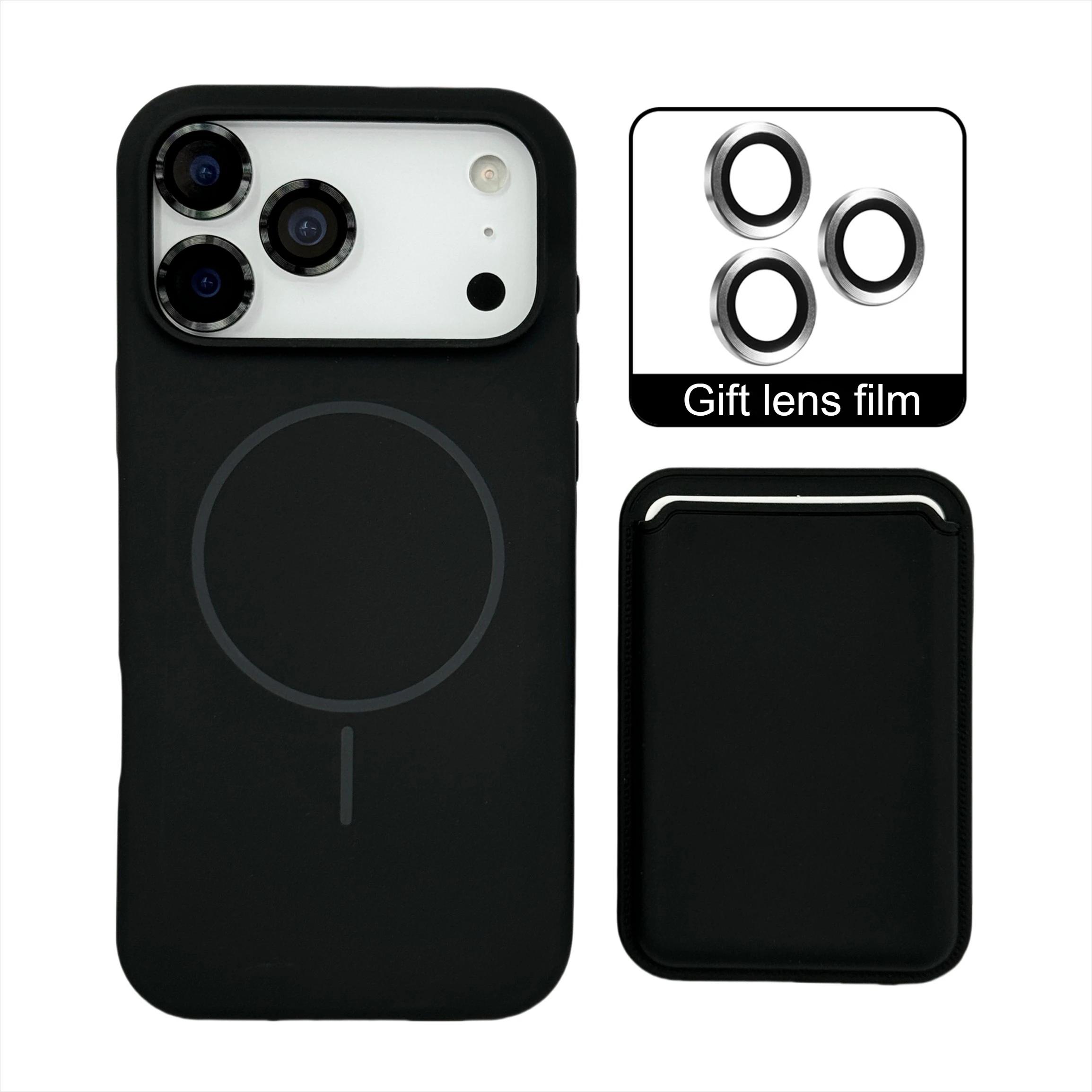 

Strong Magnetic Liquid Silicone Card Bag Case For IPhone Air 16 Pro Max 17 15 Plus 14 13 12 Magsafe HD Lens Film Wallet Cover iPhone 15 Pro Max