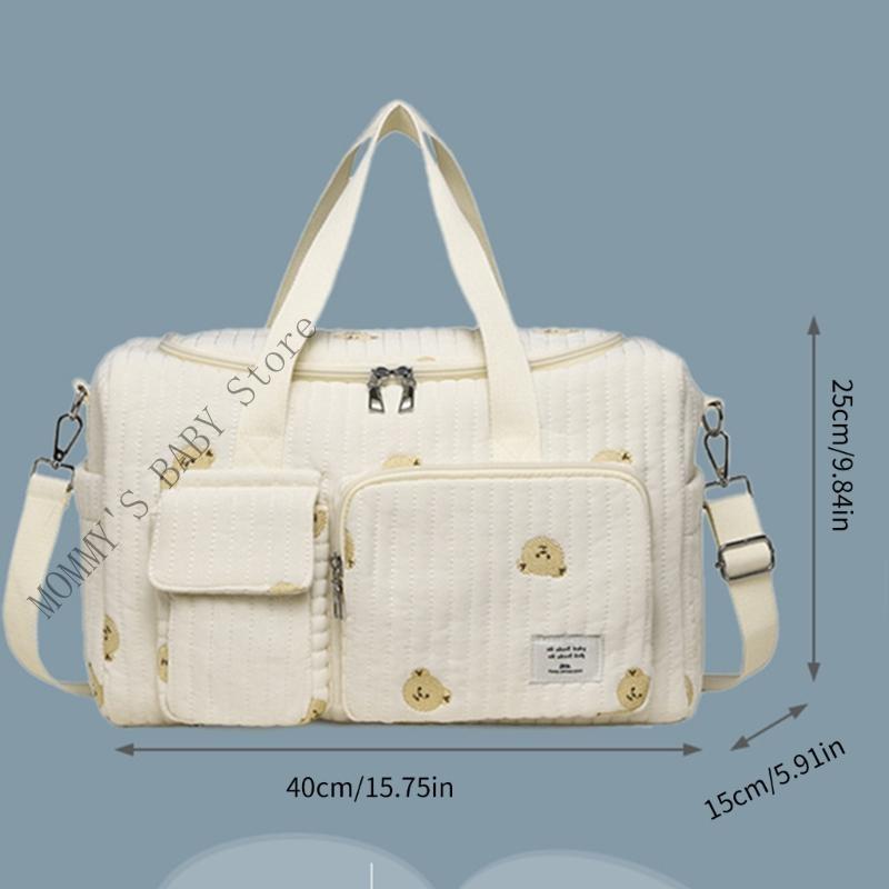 H3CD Mom Bag Handbag Embroidered Pattern Multi Compartment Splashproof Diaper Bag